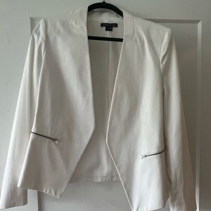 White cropped Theory blazer with wide zippers